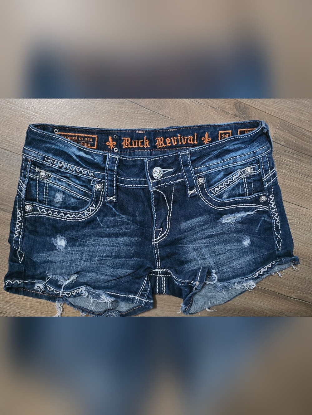 Rock Revival Men's Dark Blue Distressed Denim Shorts